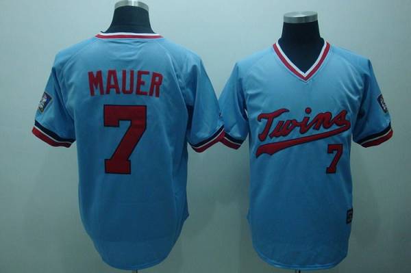 Twins #7 Joe Mauer Light Blue Cooperstown Throwback Stitched Jersey - Zenithce