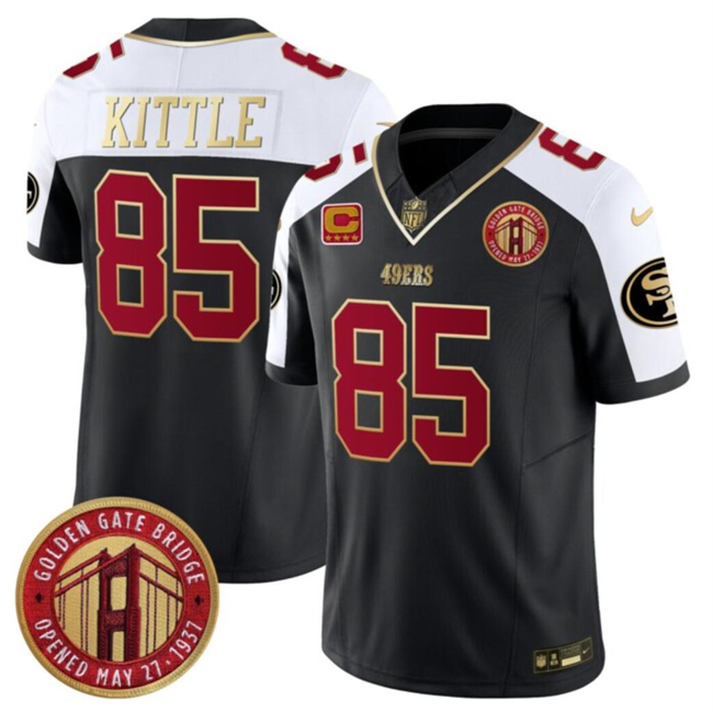 San Francisco 49ers #85 George Kittle Balck White F.U.S.E. With 4-Star C Patch Golden Gate Bridge Patch Alternate Vapor Limited Stitched Jersey - Zenithce