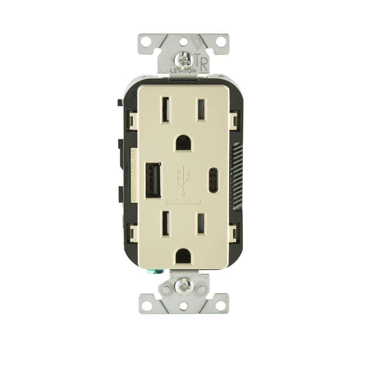 Leviton 15 Amp Decora Type A and C USB Charger Tamper-Resistant Outlet T5633-W - Zenithce