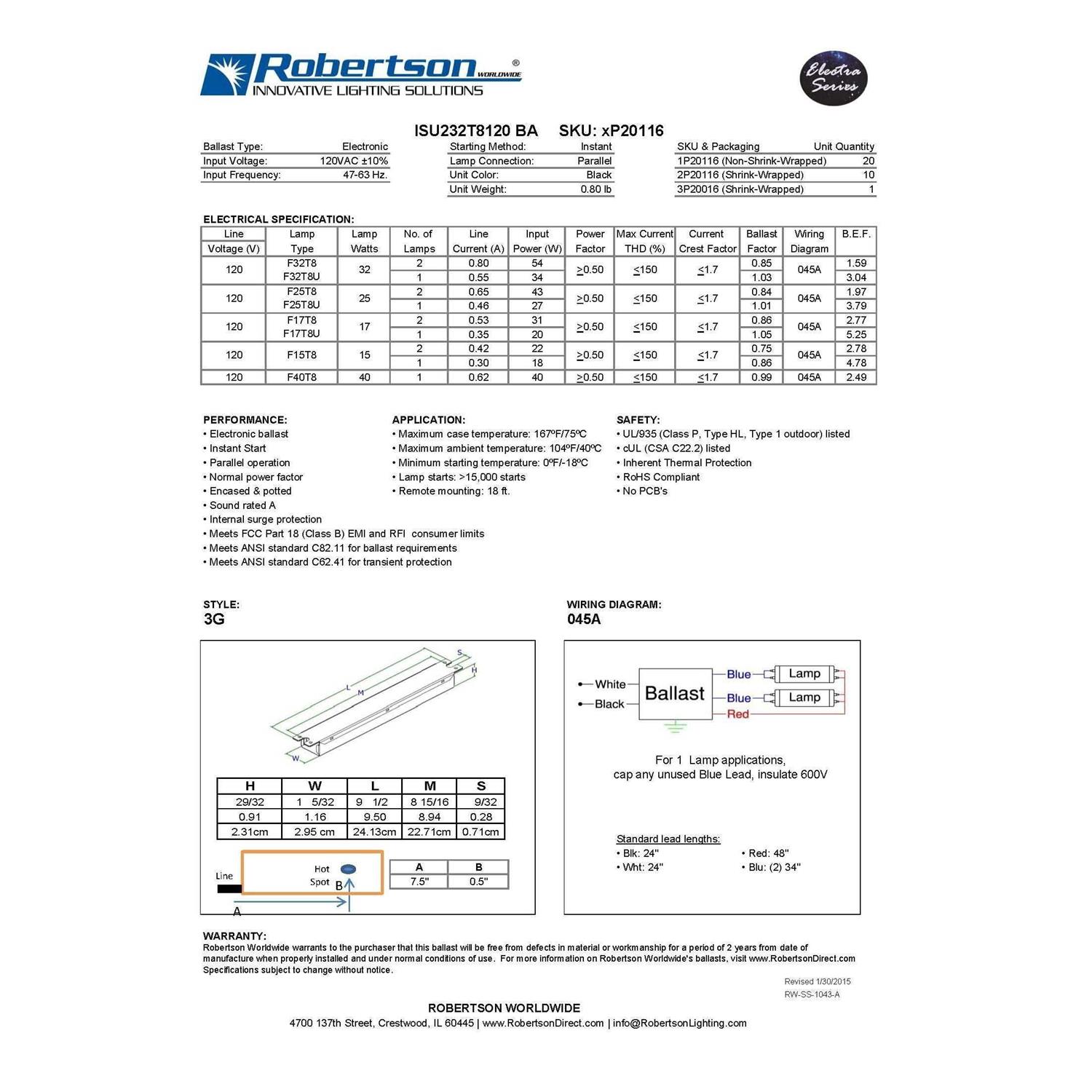 Robertson 3p10160 CC1320P Fluorescent mballast for 1 cft13 or cfq13w/gx23 cfl lamp - Zenithce