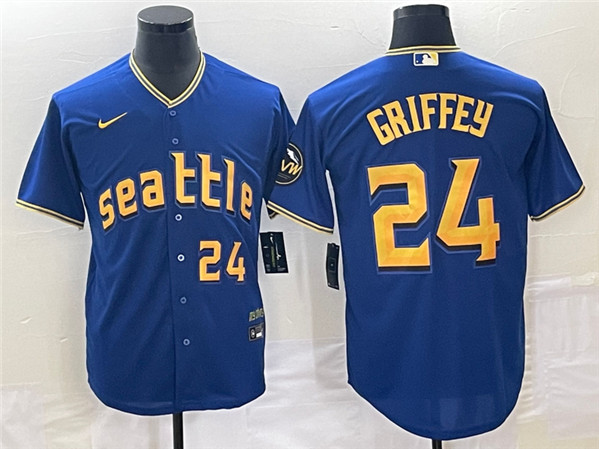 Seattle Mariners #24 Ken Griffey Jr. Royal 2023 City Connect Cool Base With Patch Stitched Jersey - Zenithce