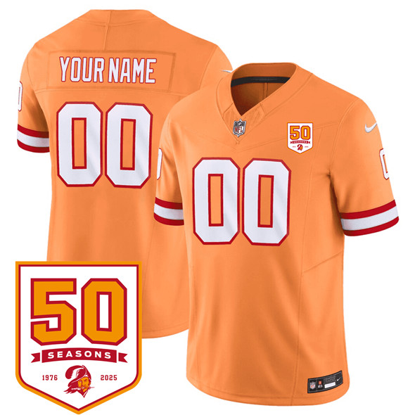 Tampa Bay Buccaneers Custom Orange 2025 F.U.S.E. 50th Anniversary Patch Vapor Limited Stitched Jersey - Zenithce