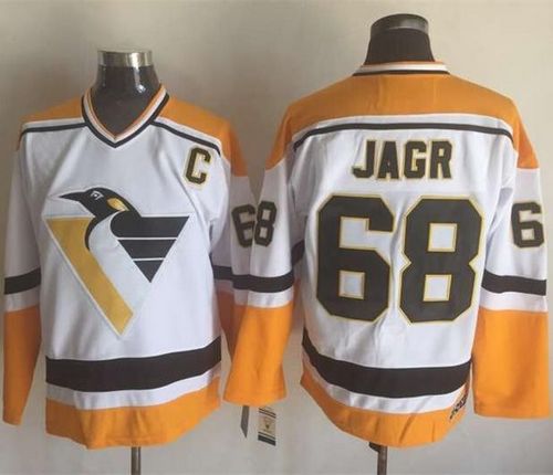 Penguins #68 Jaromir Jagr White Yellow CCM Throwback Stitched Jersey - Zenithce
