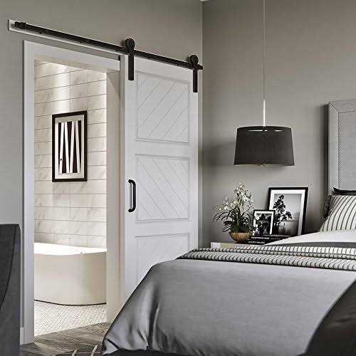 WINSOON 5-18FT Sliding Barn Wood Door Hardware Cabinet Closet Kit Antique Style for Double Doors Black Surface - Zenithce