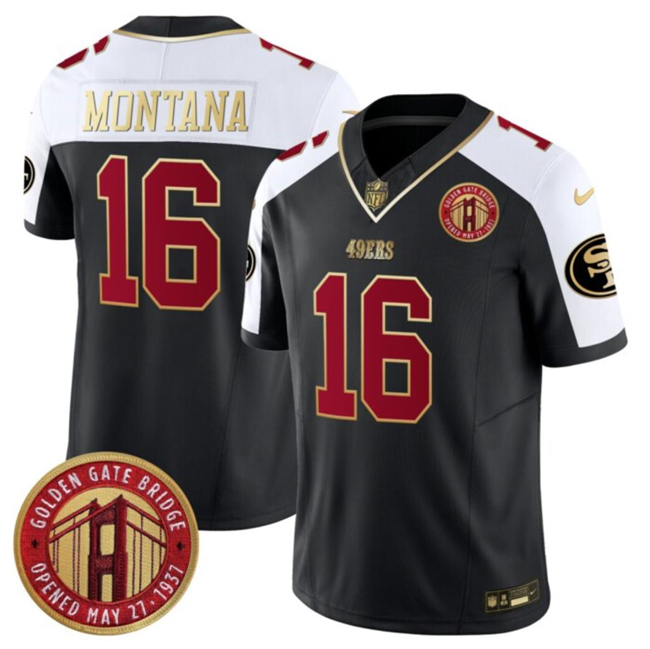 San Francisco 49ers #16 Joe Montana Balck White F.U.S.E. Golden Gate Bridge Patch Alternate Vapor Limited Stitched Jersey - Zenithce