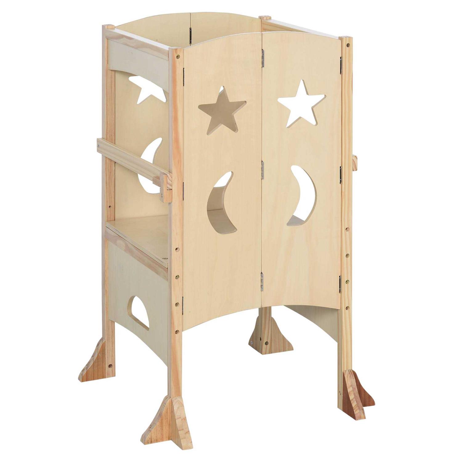Qaba Wooden Kitchen Step Stool for Kids Foldable Toddler Tower - Zenithce
