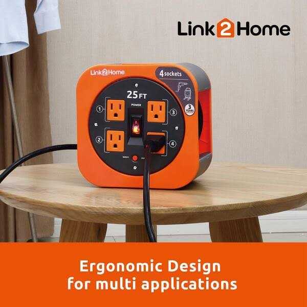 Link2Home Cord Reel 25 ft. Extension Cord Power Outlets - Zenithce