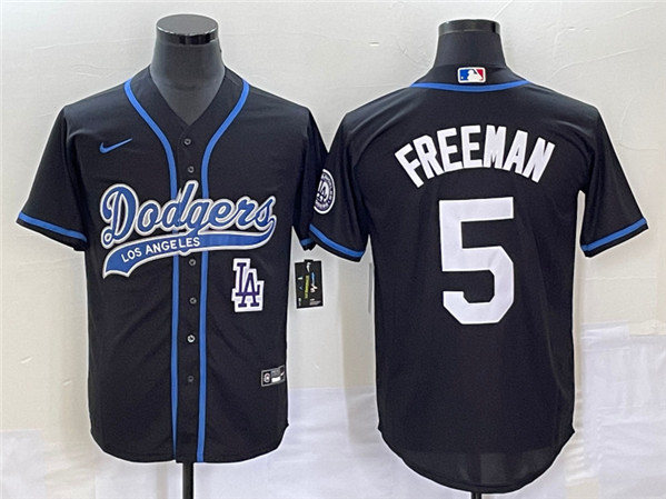 Los Angeles Dodgers #5 Freddie Freeman Black Cool Base With Patch Stitched Jersey - Zenithce
