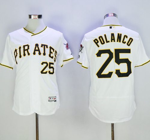 Pirates #25 Gregory Polanco White Flexbase Authentic Collection Stitched Jersey - Zenithce