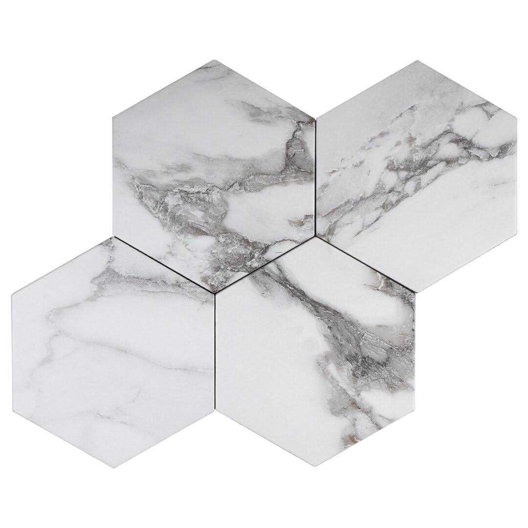 MOLOVO Elegance Gold Hexagon 7.7 in. x 8.9 in. Matte Porcelain Marble look Floor and Wall Tile - Zenithce