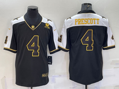 Dallas Cowboys #4 Dak Prescott Black Gold Thanksgiving With Patch Stitched Jersey - Zenithce