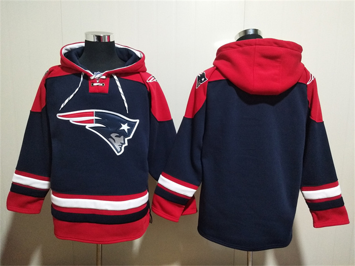 New England Patriots Blank Navy Ageless Must-Have Lace-Up Pullover Hoodie - Zenithce
