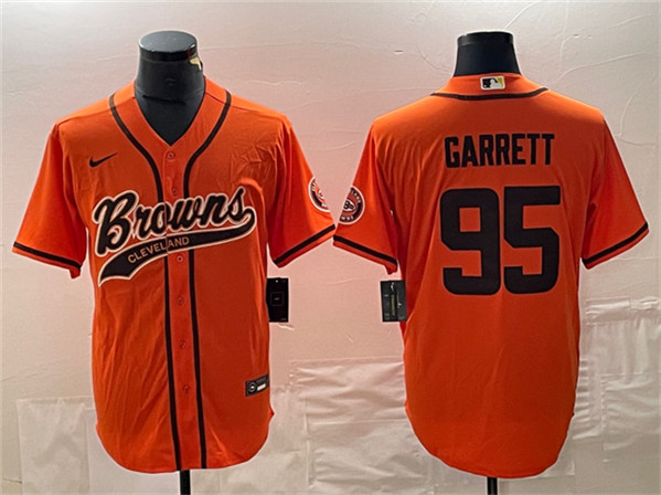 Cleveland Browns #95 Myles Garrett Orange With Patch Cool Base Stitched Jersey - Zenithce