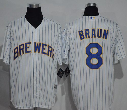Brewers #8 Ryan Braun White (Blue Strip) New Cool Base Stitched Jersey - Zenithce