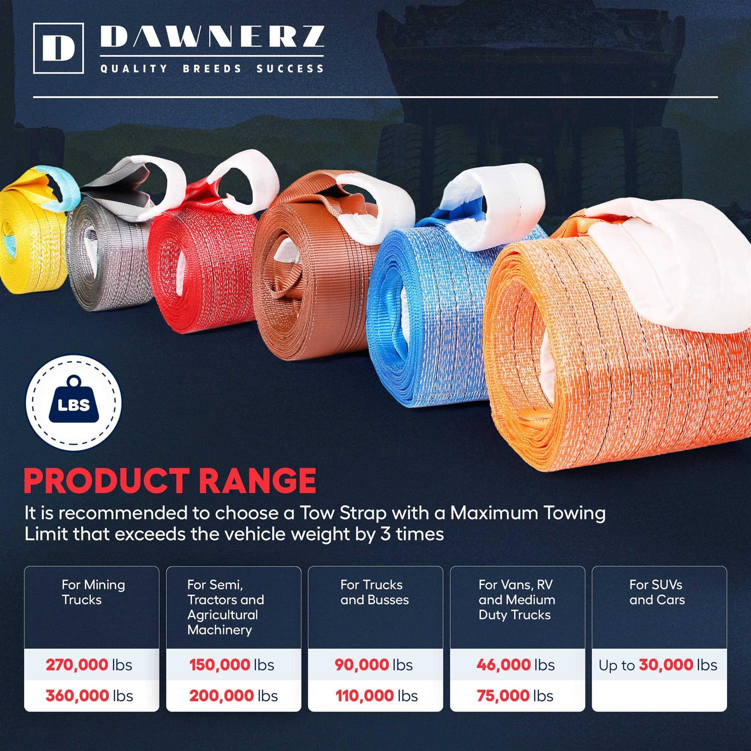 Dawnerz Heavy Duty Tow Strap for Trucks and Buses - Zenithce