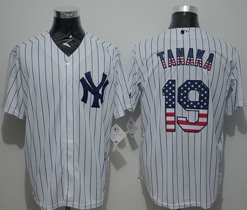 Yankees #19 Masahiro Tanaka White Strip USA Flag Fashion Stitched Jersey - Zenithce