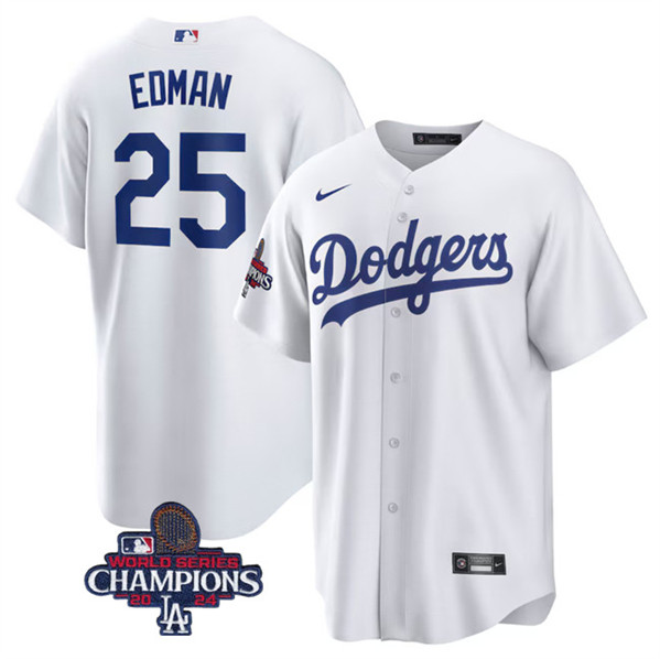 Los Angeles Dodgers #25 Tommy Edman White 2024 World Series Champions Cool Base Stitched Jersey - Zenithce