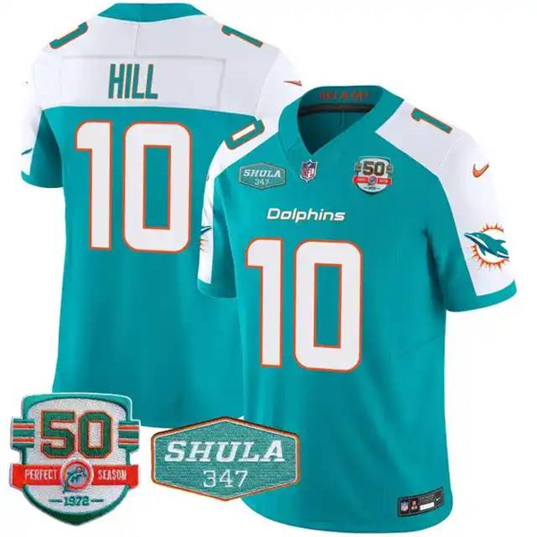 Miami Dolphins #10 Tyreek Hill Aqua F.U.S.E With 347 Shula Patch And 50th Perfect Season Patch Vapor Limited Stitched Jersey - Zenithce
