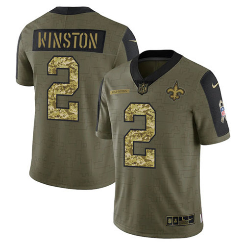 New Orleans Saints #2 Jameis Winston 2021 Olive Camo Salute To Service Limited Stitched Jersey - Zenithce