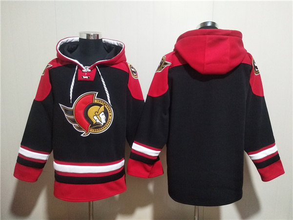 Ottawa Senators Blank Black Ageless Must-Have Lace-Up Pullover Hoodie - Zenithce