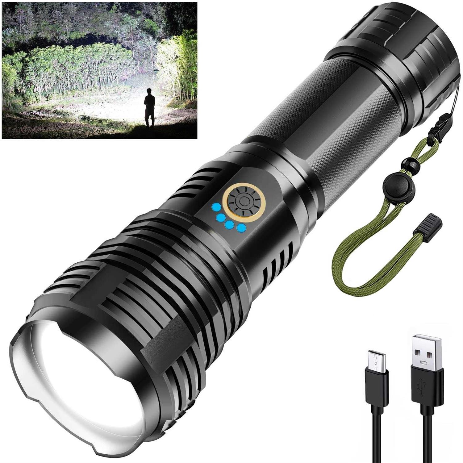 Rechargeable Flashlights 900,000 Lumens Super Bright LED Flashlight High Lumens with USB Cable - Zenithce