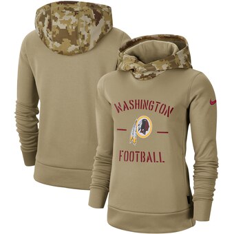 Women's Washington Redskins Khaki 2019 Salute To Service Therma Pullover Hoodie(Run Small) - Zenithce