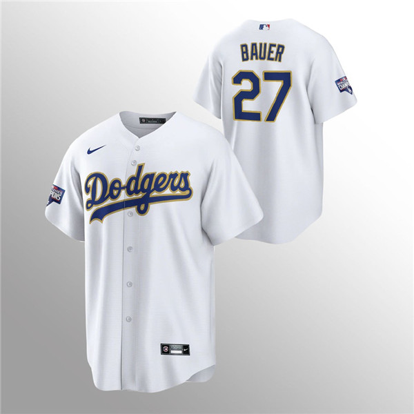 Los Angeles Dodgers #27 Trevor Bauer 2021 Gold Program White Cool Base Stitched Jersey - Zenithce