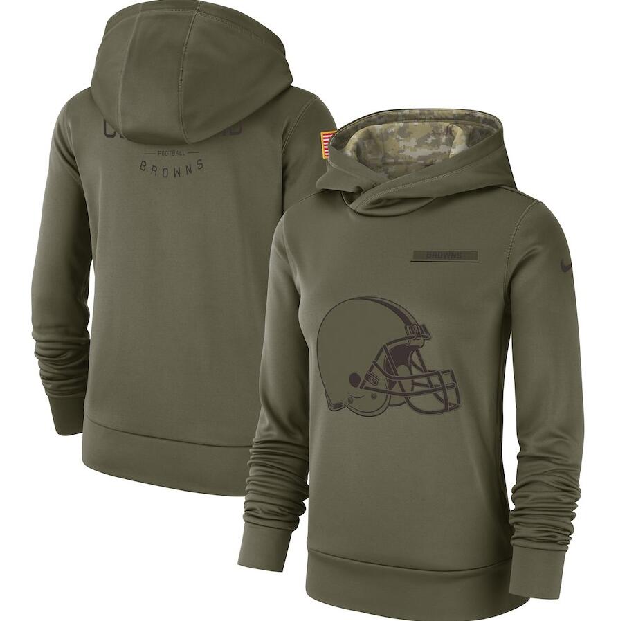 Women's Cleveland Browns #73 Joe Thomas Olive Salute To Service Sideline Therma Pullover Hoodie - Zenithce
