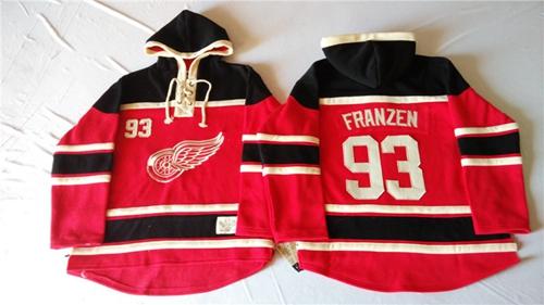 Red Wings #93 Johan Franzen Red Sawyer Hooded Sweatshirt Stitched Jersey - Zenithce