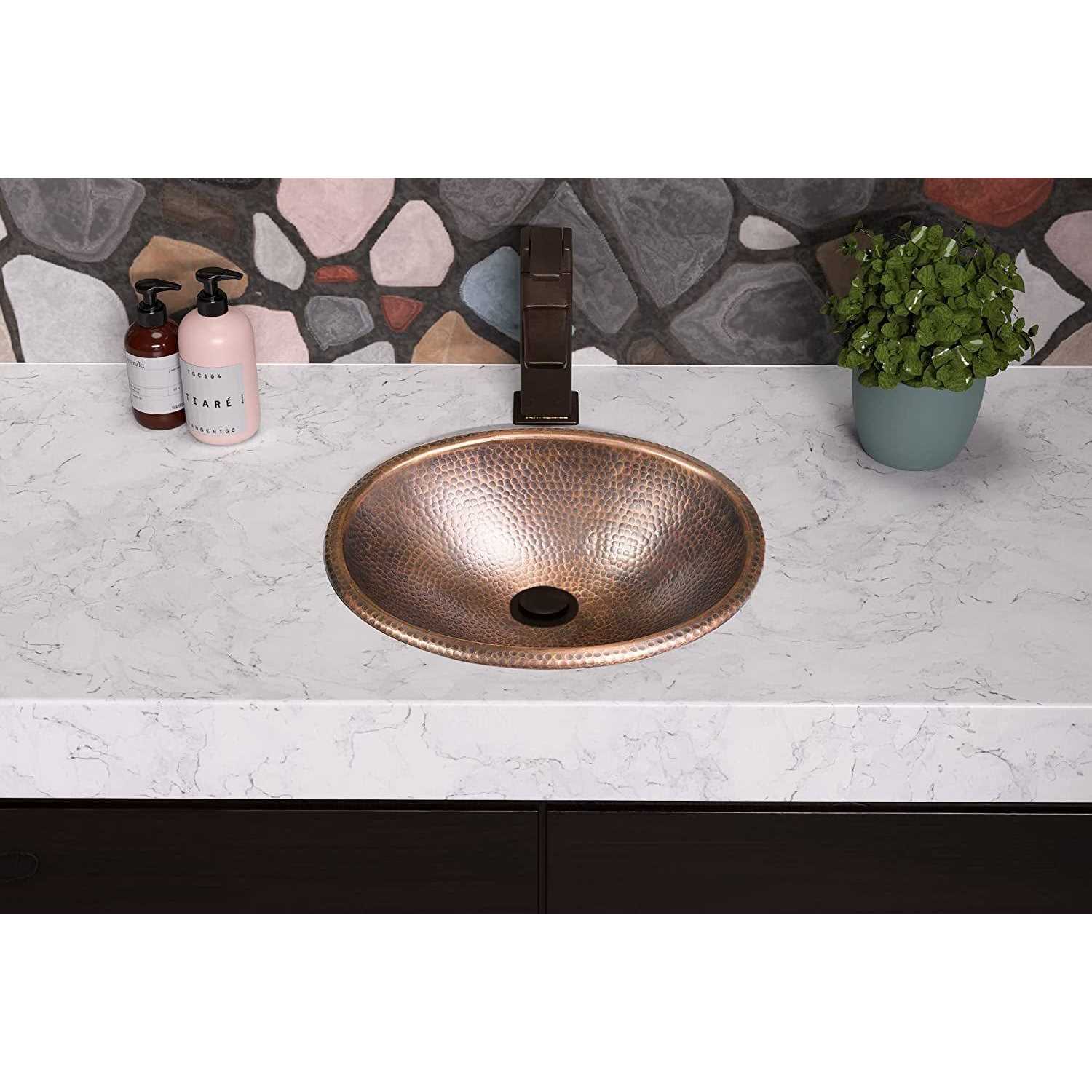 Monarch Abode 17 in. Hand Hammered Oval Drop-in Bathroom Sink in Pure Copper - Zenithce