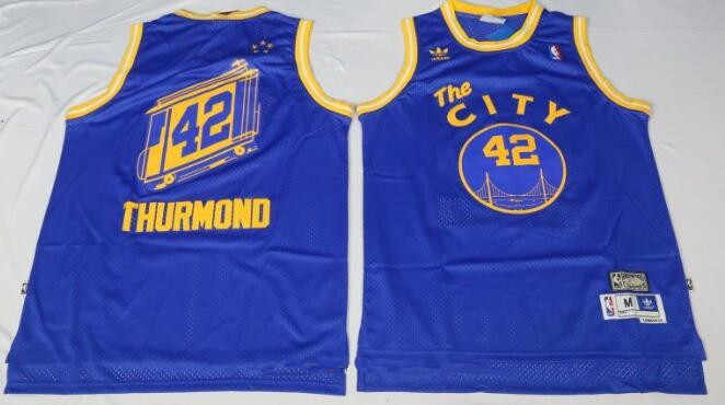 Golden State Warriors #42 Nate Thurmond The City Blue Hardwood Classics Soul Swingman Throwback Jersey - Zenithce