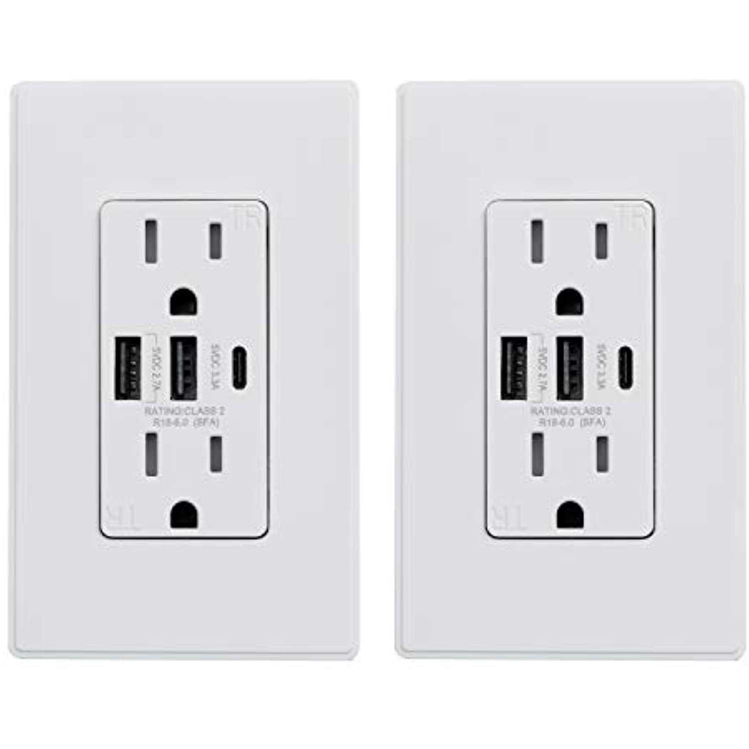 Elegrp 30W 6.0 Amp 3-Port USB Wall Outlet 15 Amp Receptacle USB Type C - Zenithce