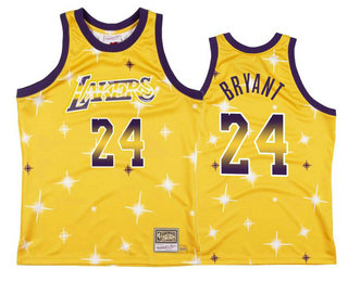 Los Angeles Lakers #24 Kobe Bryant Starry Yellow Hardwood Classics Soul Swingman Throwback Jersey - Zenithce