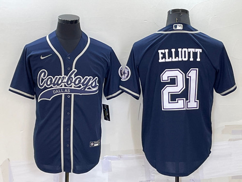 Dallas Cowboys #21 Ezekiel Elliott Navy Cool Base Stitched Baseball Jersey - Zenithce