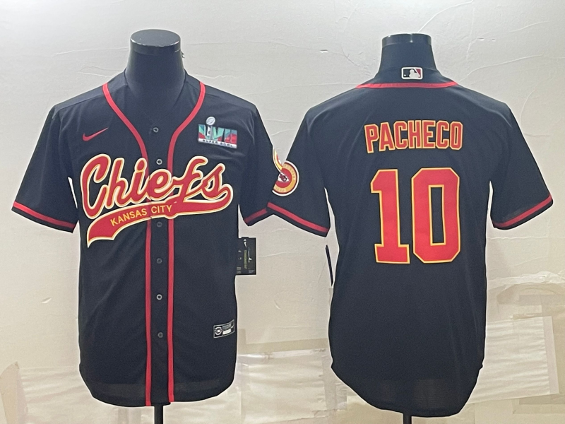 Kansas City Chiefs #10 Isiah Pacheco Black With Super Bowl LVII Patch Cool Base Stitched Baseball Jersey - Zenithce