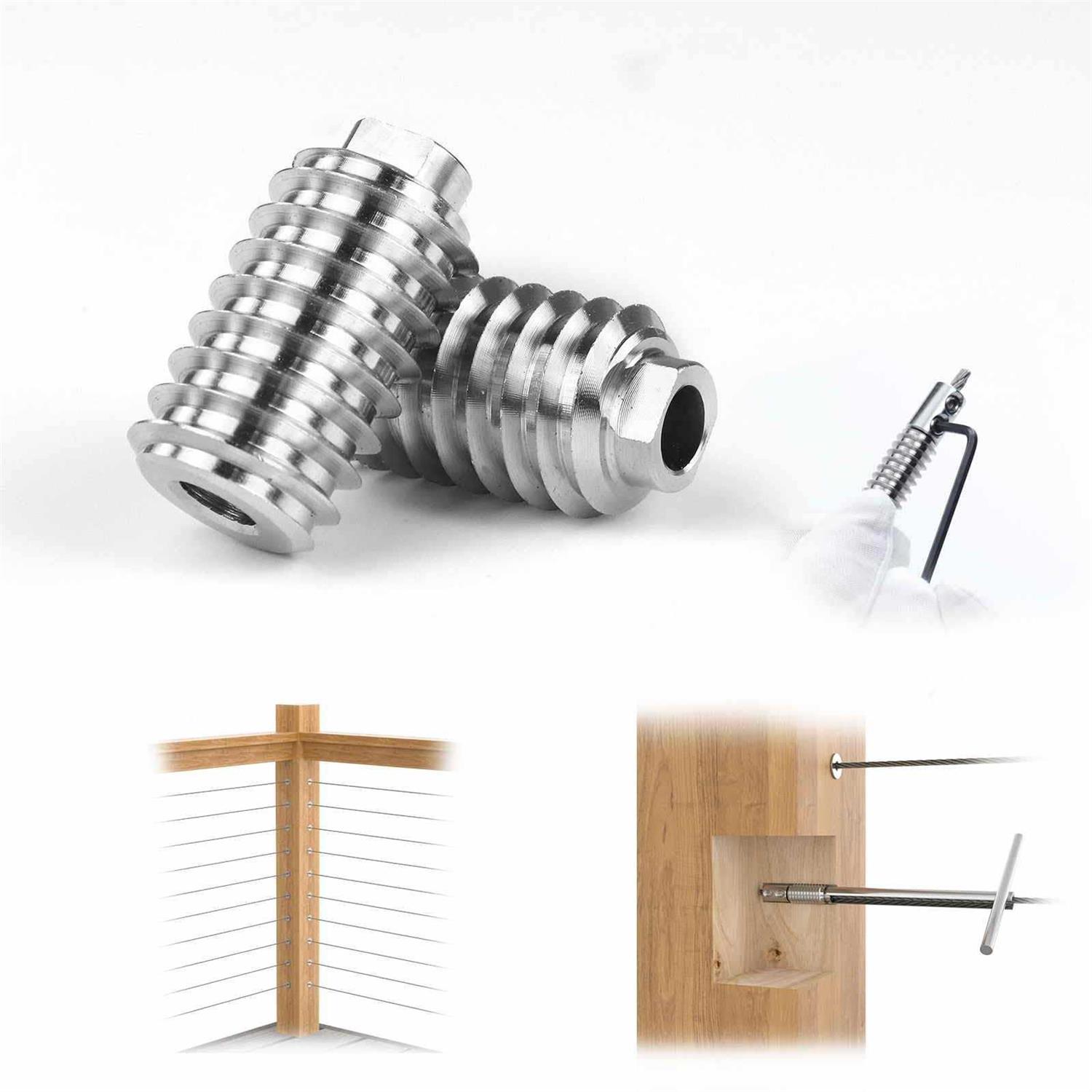 Muzata 1/8 Invisible Cable Railing Kit Lag Screw Cable Genie Tensioner Hidden T316 Stainless Steel for 4×4 6×6 8×8 Wood Posts Deck - Zenithce