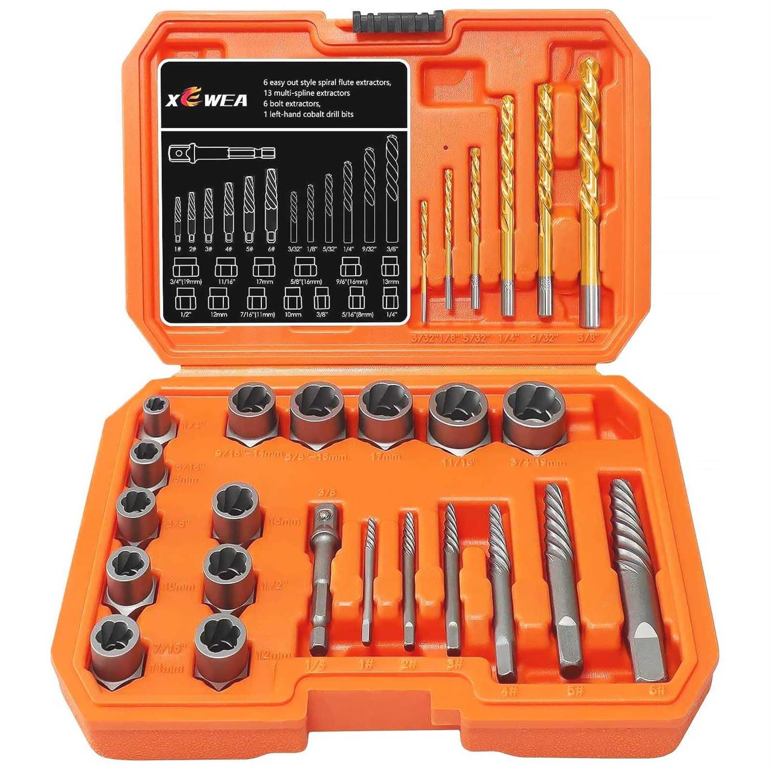XEWEA 25Pcs Screw Extractor Set Hex Head Multi-Spline Easy Out Bolt Extractor Set - Zenithce