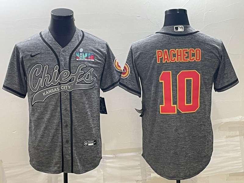 Kansas City Chiefs #10 Isiah Pacheco Grey With Super Bowl LVII Patch Cool Base Stitched Baseball Jersey - Zenithce