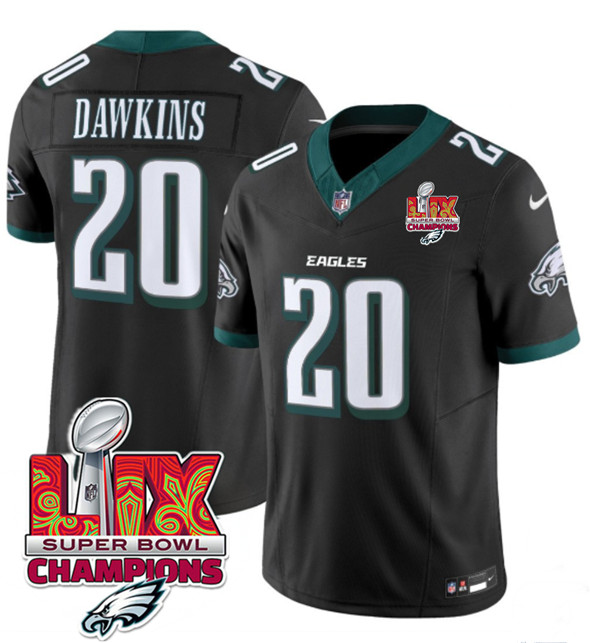 Philadelphia Eagles #20 Brian Dawkins Black 2025 Eagles Logo Super Bowl LIX Patch New F.U.S.E. Vapor Limited Stitched Jersey - Zenithce
