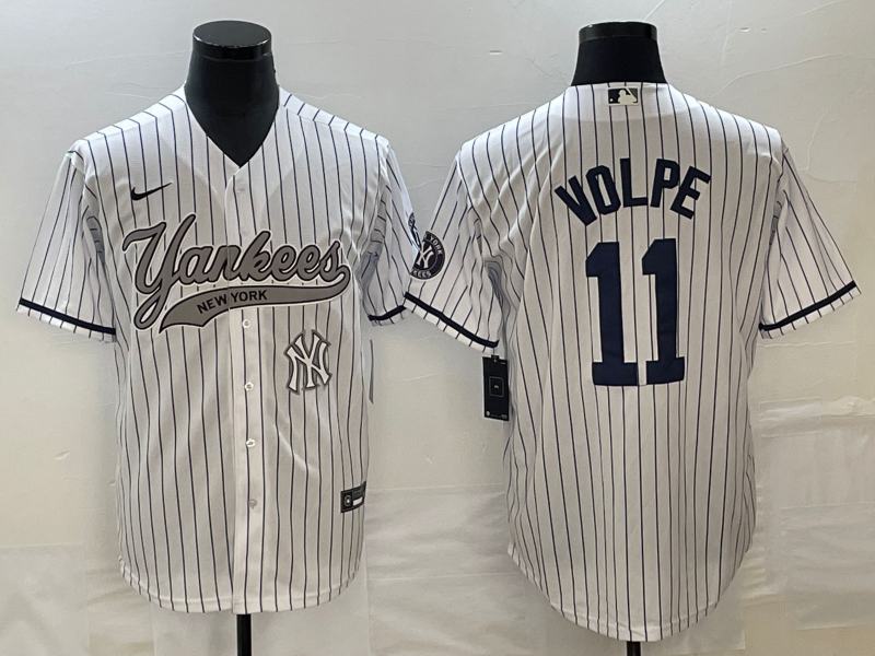 New York Yankees #11 Anthony Volpe White With Patch Cool Base Stitched Jersey - Zenithce