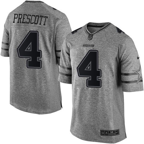 Cowboys #4 Dak Prescott Gray Stitched Limited Gridiron Gray Nike Jersey - Zenithce