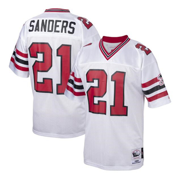 Atlanta Falcons #21 Deion Sanders White Mitchell Ness Stitched Jersey - Zenithce