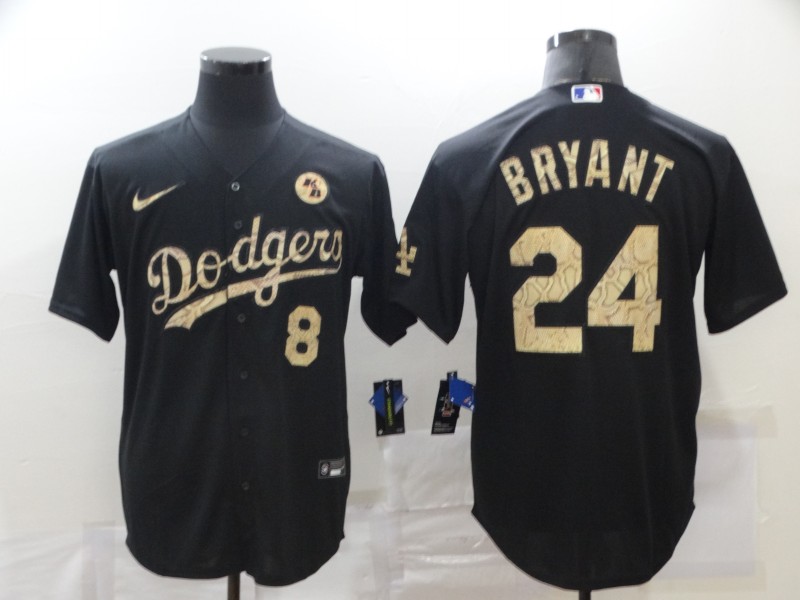 Los Angeles Dodgers Front #8 Back #24 Kobe Bryant With KB Patch Black Cool Base Stitched Jersey - Zenithce