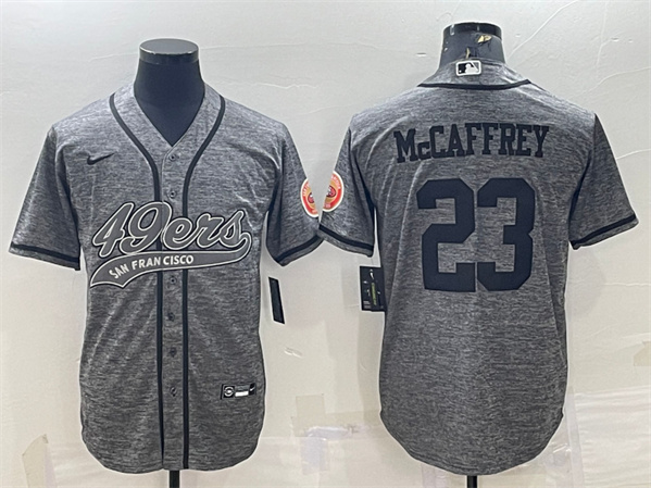San Francisco 49ers #23 Christian McCaffrey Gray With Patch Cool Base Stitched Baseball Jersey - Zenithce