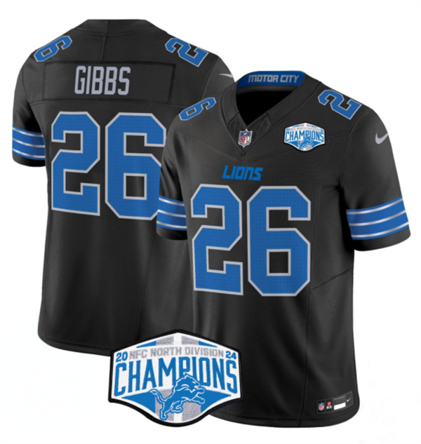 Detroit Lions #26 Jahmyr Gibbs Black 2024 NFC North Champions F.U.S.E. Vapor Limited Stitched Jersey - Zenithce