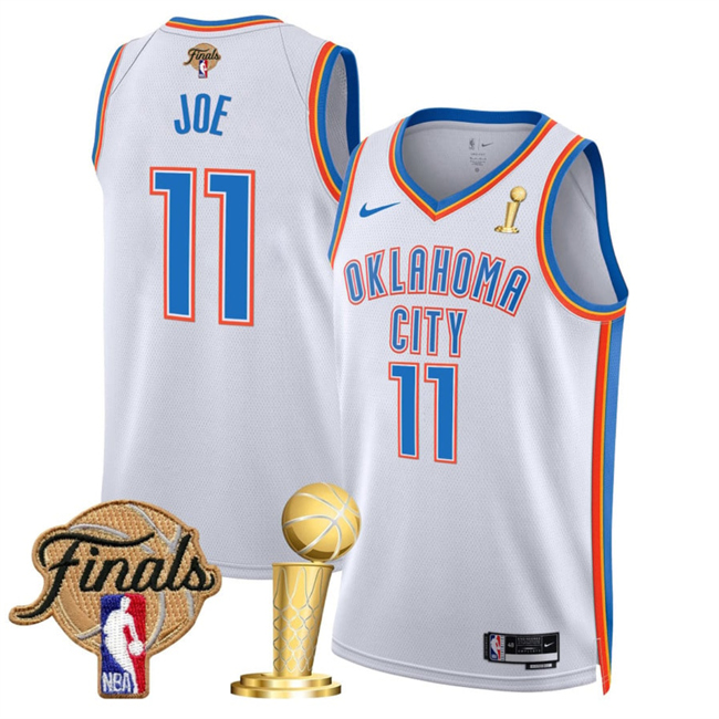 Oklahoma City Thunder #11 Isaiah Joe White 2025 Finals Patch And Finals Champions Patch Association Edition Stitched Jersey - Zenithce