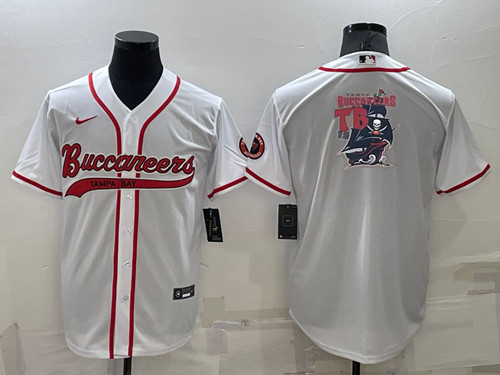 Tampa Bay Buccaneers White Team Big Logo With Patch Cool Base Stitched Baseball Jersey - Zenithce