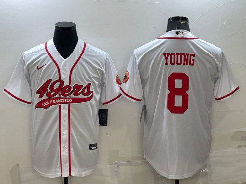 San Francisco 49ers #8 Steve Young White With Patch Cool Base Stitched Baseball Jersey - Zenithce