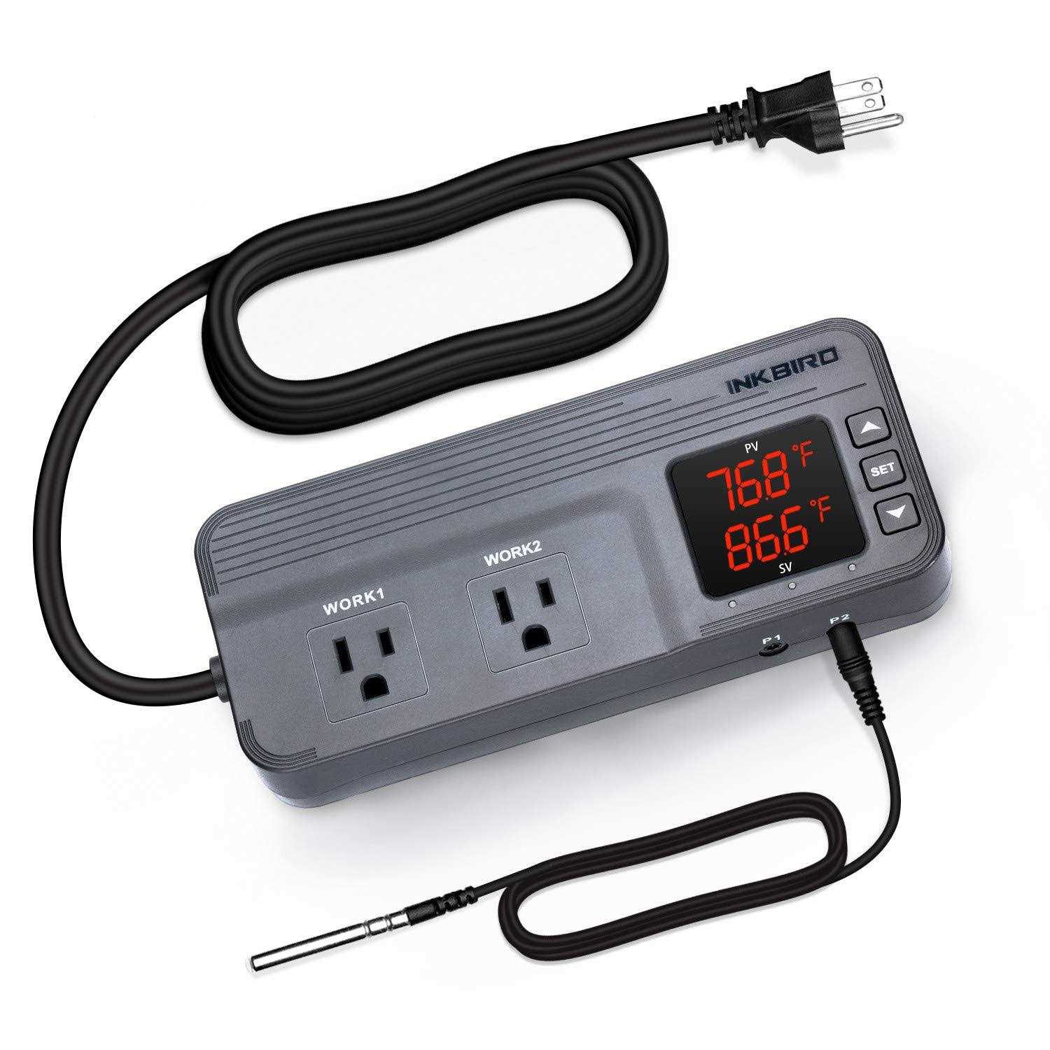 Inkbird Temperature Controller ITC-608T Pre-Wired Dual Stage Thermostat 1800W ETL Listed Homebrew - Zenithce