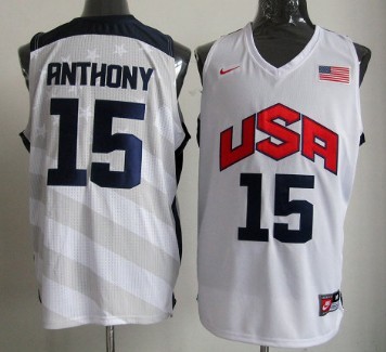 2012 Olympics Team USA #15 Carmelo Anthony Revolution 30 Swingman White Jersey - Zenithce
